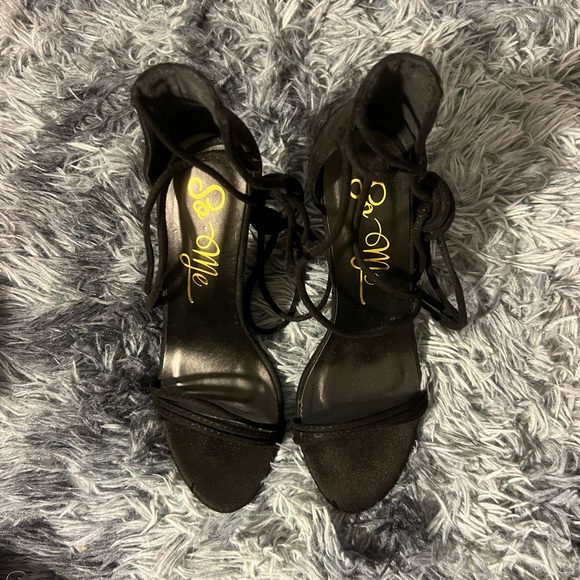 Suede Lace Up Heels - Black - Picture 4 of 6